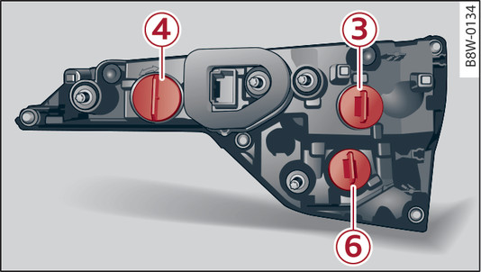 Fig. 342 Applies to: Avant/allroad Rear light: Position of the bulbs