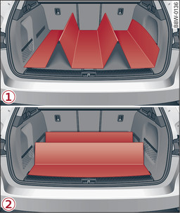 Fig. 91 Luggage compartment: Reversible floor covering fitted crosswise -1- and lengthwise -2-