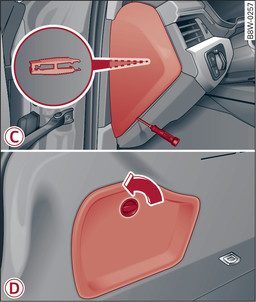 Fig. 324 Dash panel on driver s side (LHD/RHD vehicles): Cover -C-. Luggage compartment, left side: Cover-D-