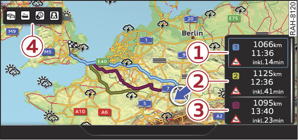 Fig. 223 Diagram: Alternative routes shown on the overview map