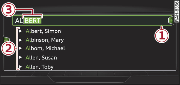 Fig. 193 Example: Search function in the telephone menu