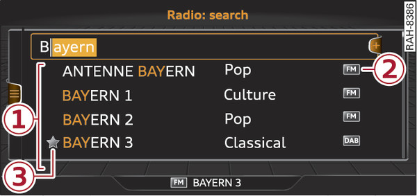 Fig. 234 Entry field and results list for the search function