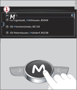 Fig. 185 Example of entering a navigation destination via the MMI touch pad